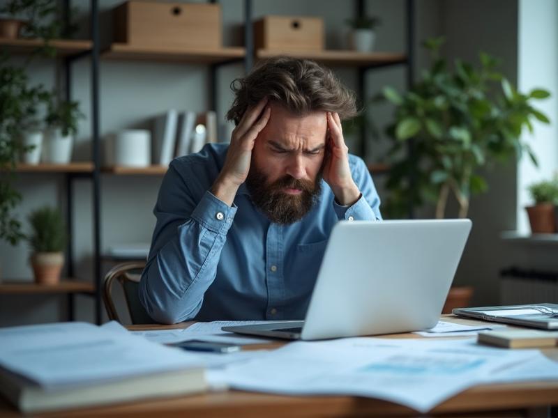 Empresário frustrado com resultados de marketing digital