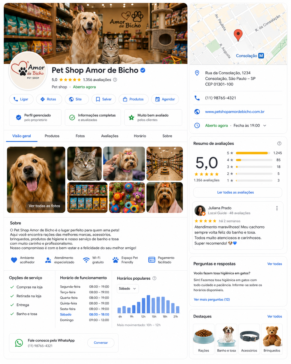 Exemplo de ficha do Google Meu Negócio de um pet shop