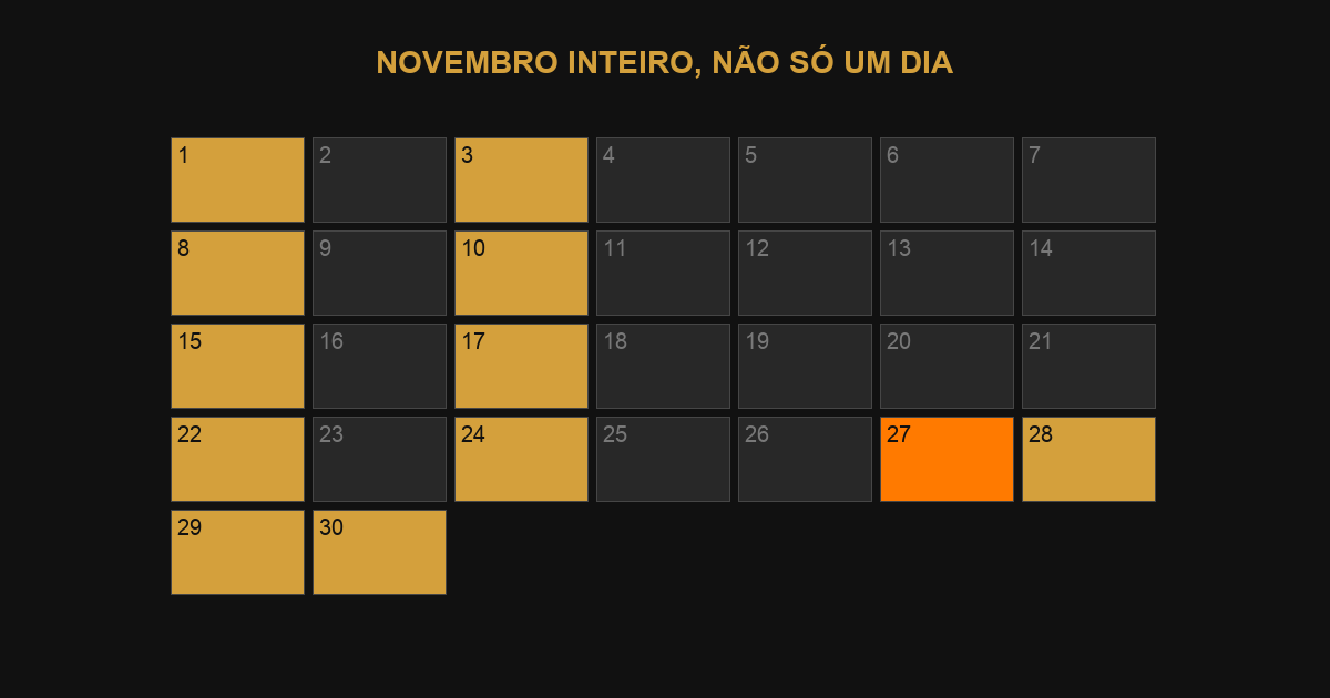 Calendário de novembro mostrando que a Black Friday dura o mês inteiro